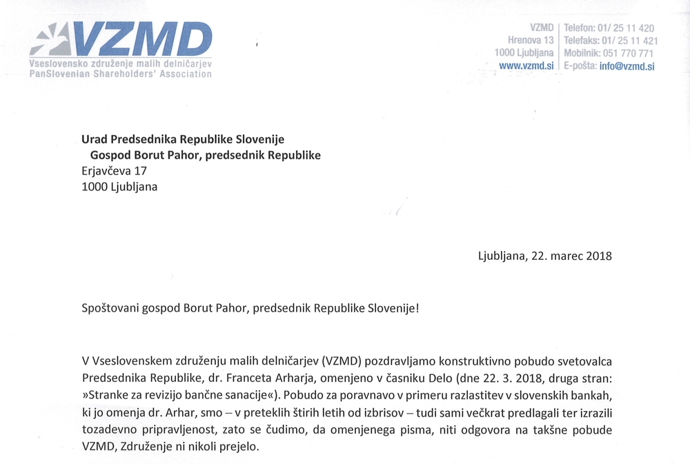 Dopis Predsedniku Republike 23 3 2018