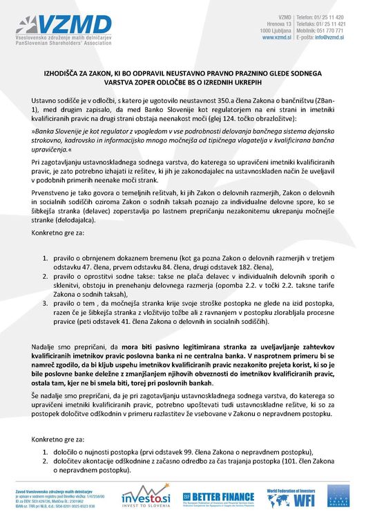 Izhodisca za zakon ki bo odpravil neustavno pravno praznino glede sodnega varstva zoper odlocbe BS o izrednih ukrepih